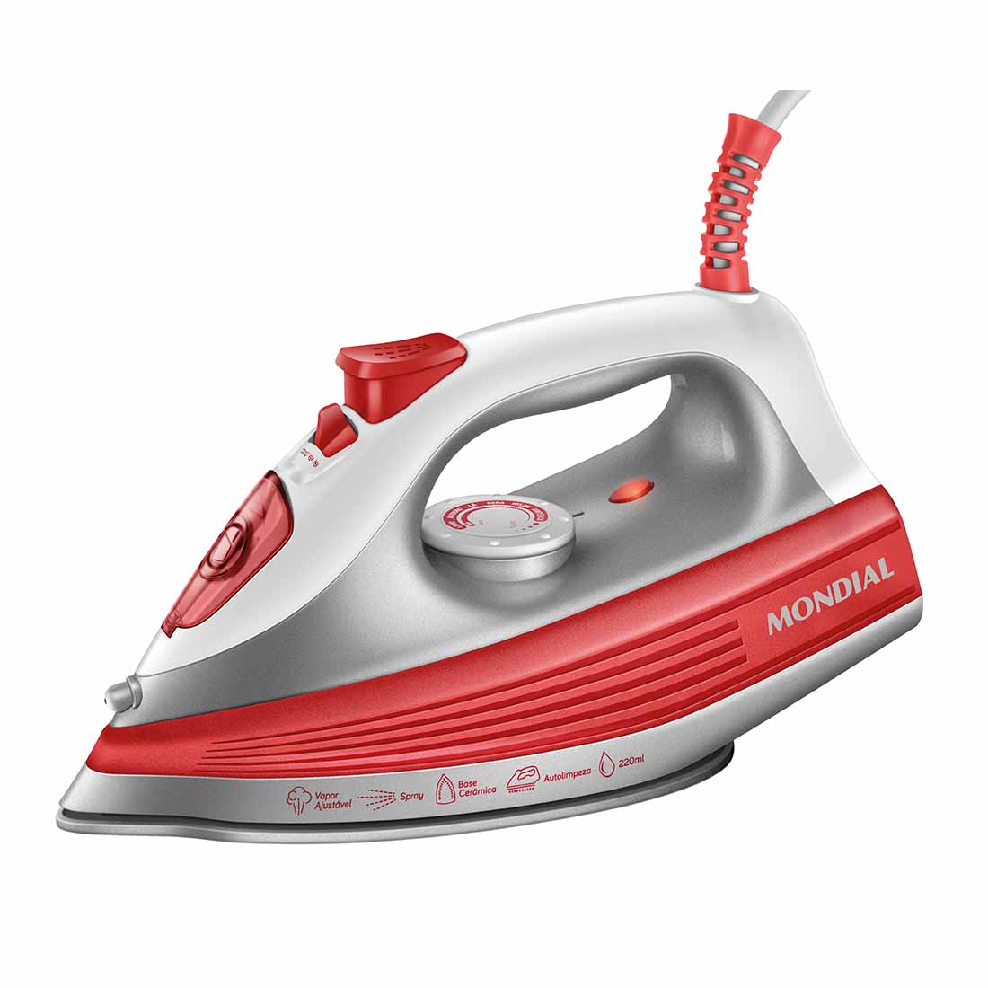 Ferro de Passar Roupas à Vapor Mondial Base Cerâmica 220ml Autolimpante 1200W FVN-01