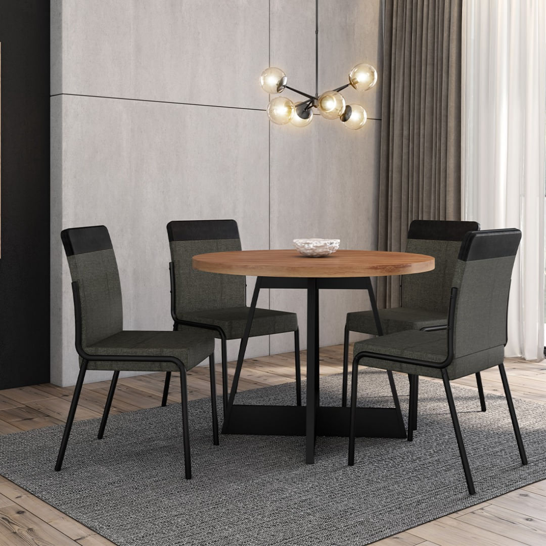 Conjunto Sala de Jantar Mesa e 4 Cadeiras Vercelli 100x100cm