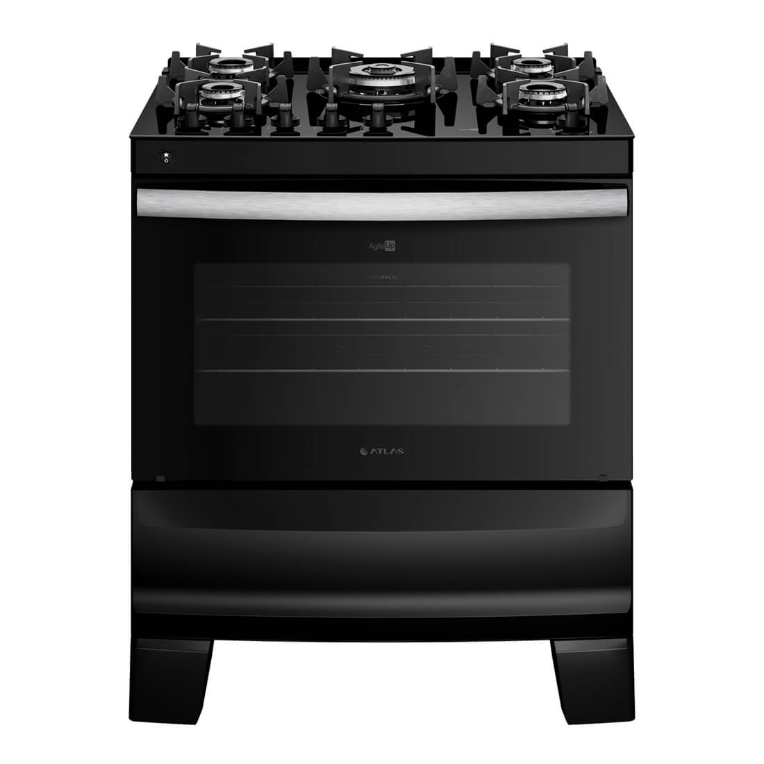 Fogão 5 bocas Atlas de Piso Automático com Mesa de Vidro Forno 86,5L 2 Prateleiras Ágile Up