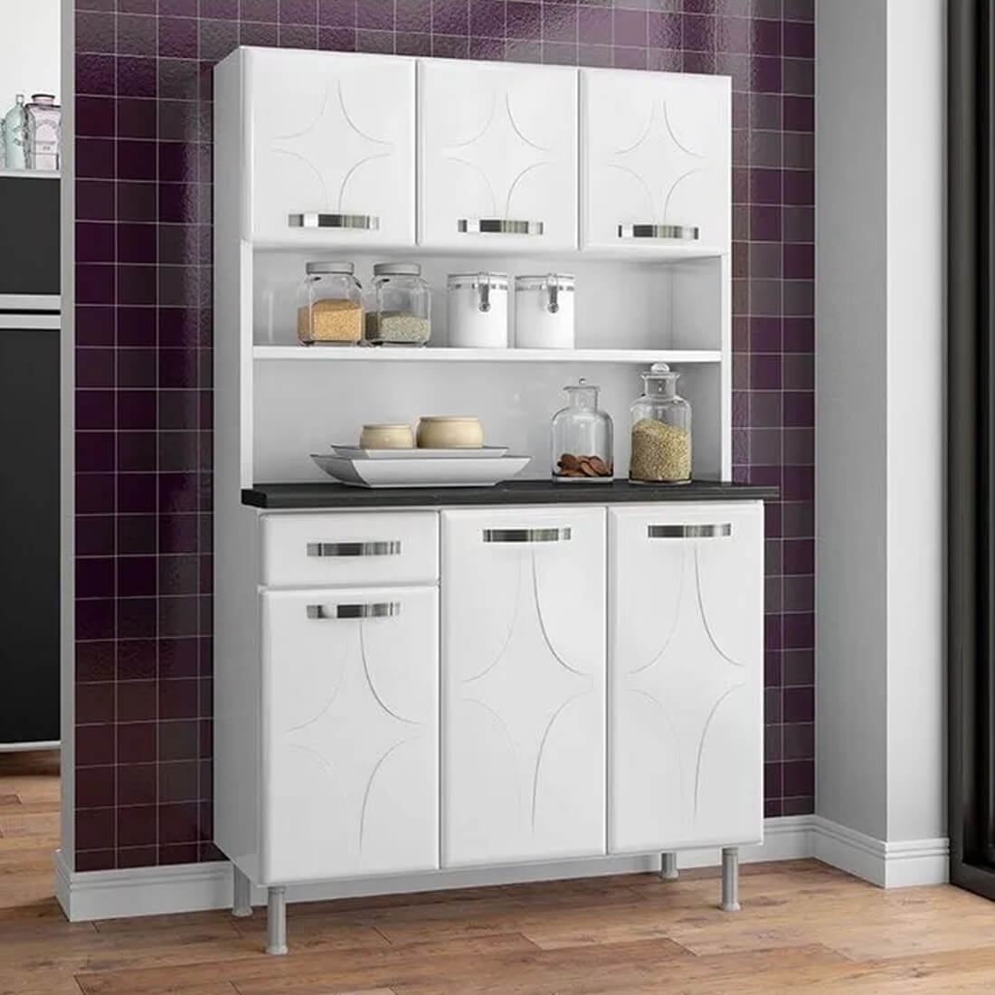 Cozinha Compacta 6 Portas 1 Gaveta em Aço Resistente Turquesa
