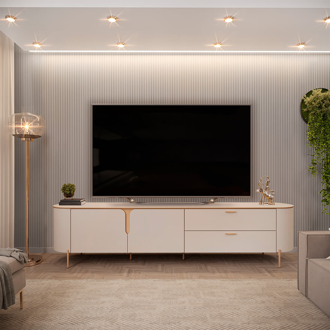 Rack para TV até 75" 2 Portas 2 Gavetas 100% MDF com Pés Metálicos Caribe