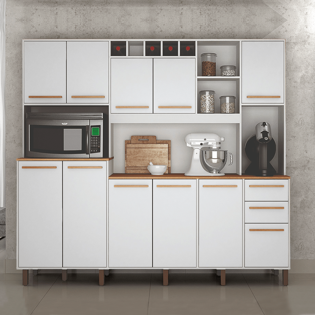 Cozinha Compacta 11 Portas 2 Gavetas Petra 218cm