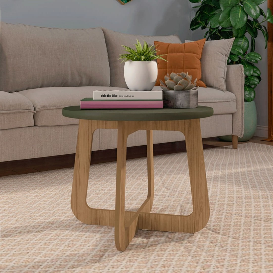 Mesa de Centro e Apoio Circular 100% MDF com Pés Vazados Bali 46x59cm