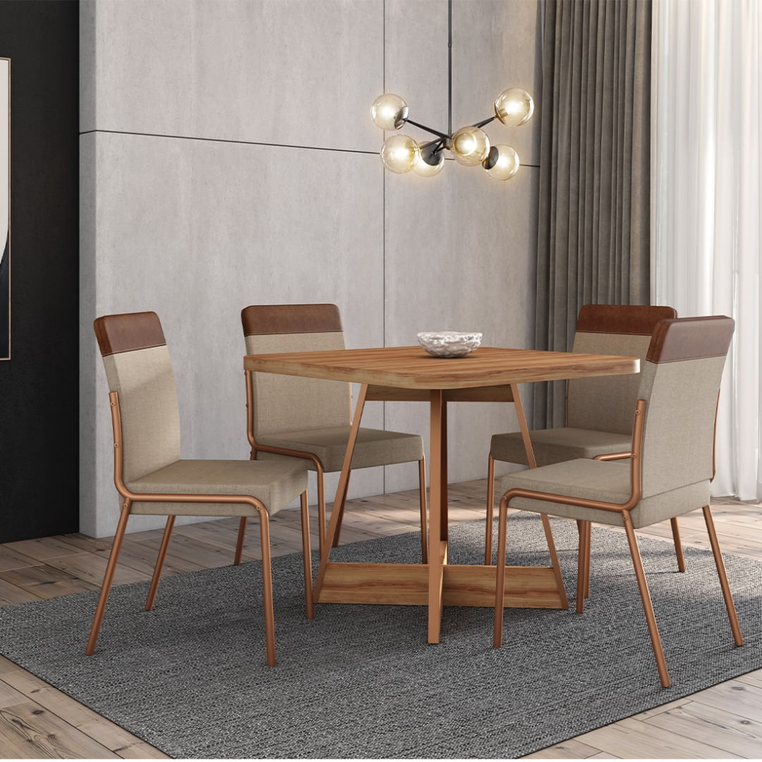 Conjunto Mesa e 4 Cadeiras Portofino Vercelli 90x90cm