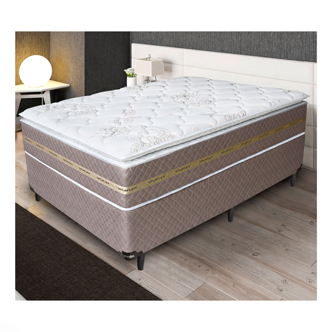 Colchão e Box Umaflex Cama de Solteiro com Molas Ensacadas e Pillow Top Coimbra 75x88x188cm