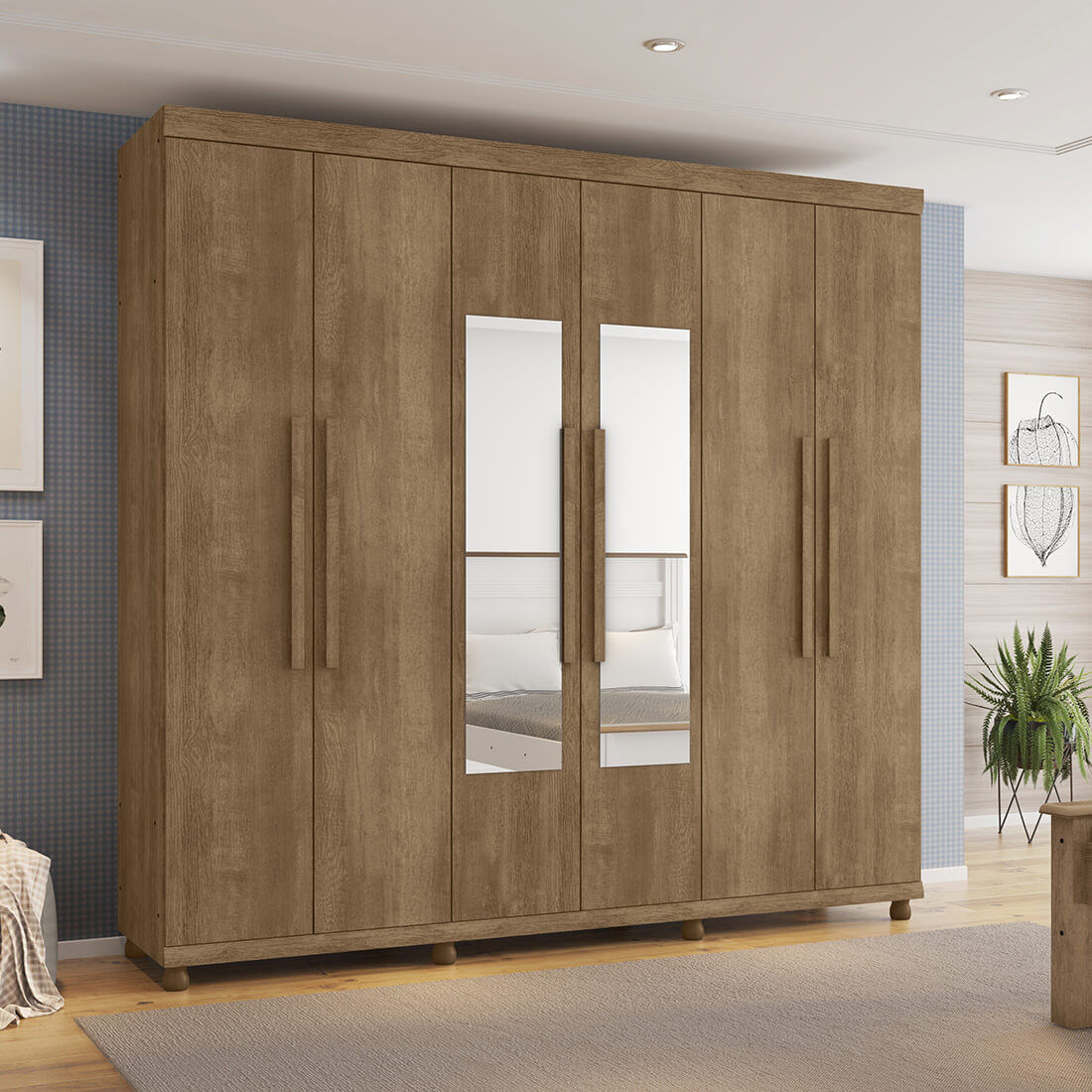 Guarda Roupa Casal 6 Portas 3 Gavetas com Espelho 100% MDF Lisboa
