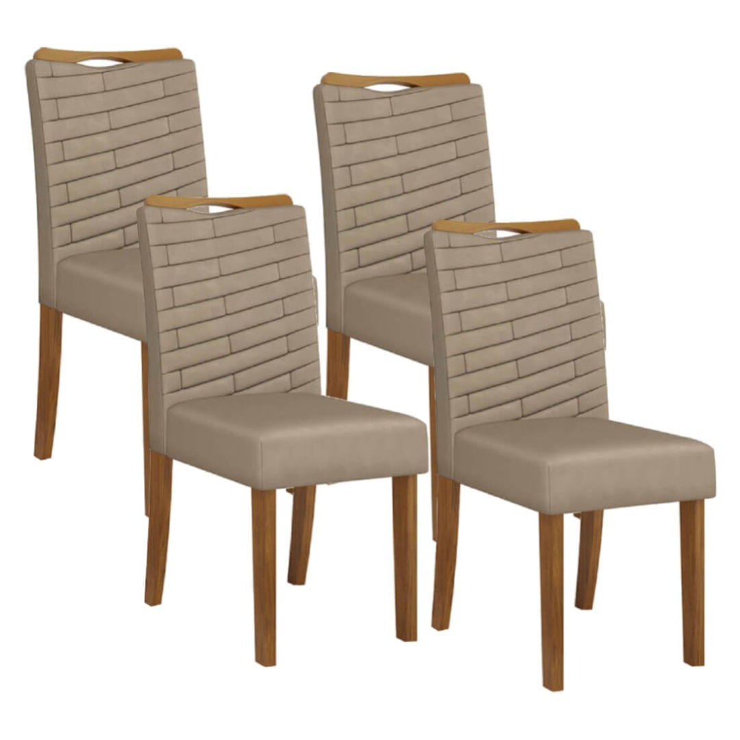 Conjunto de Cadeiras Sala de Jantar 4 Peças em Suede Até 130Kg Milão